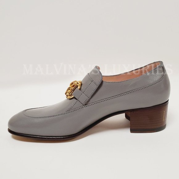 GUCCI SHOES EBAL GRAY LEATHER HORSEBIT CHAIN LOAFERS ICE LOLLY sz 37 7 US - Picture 9 of 15